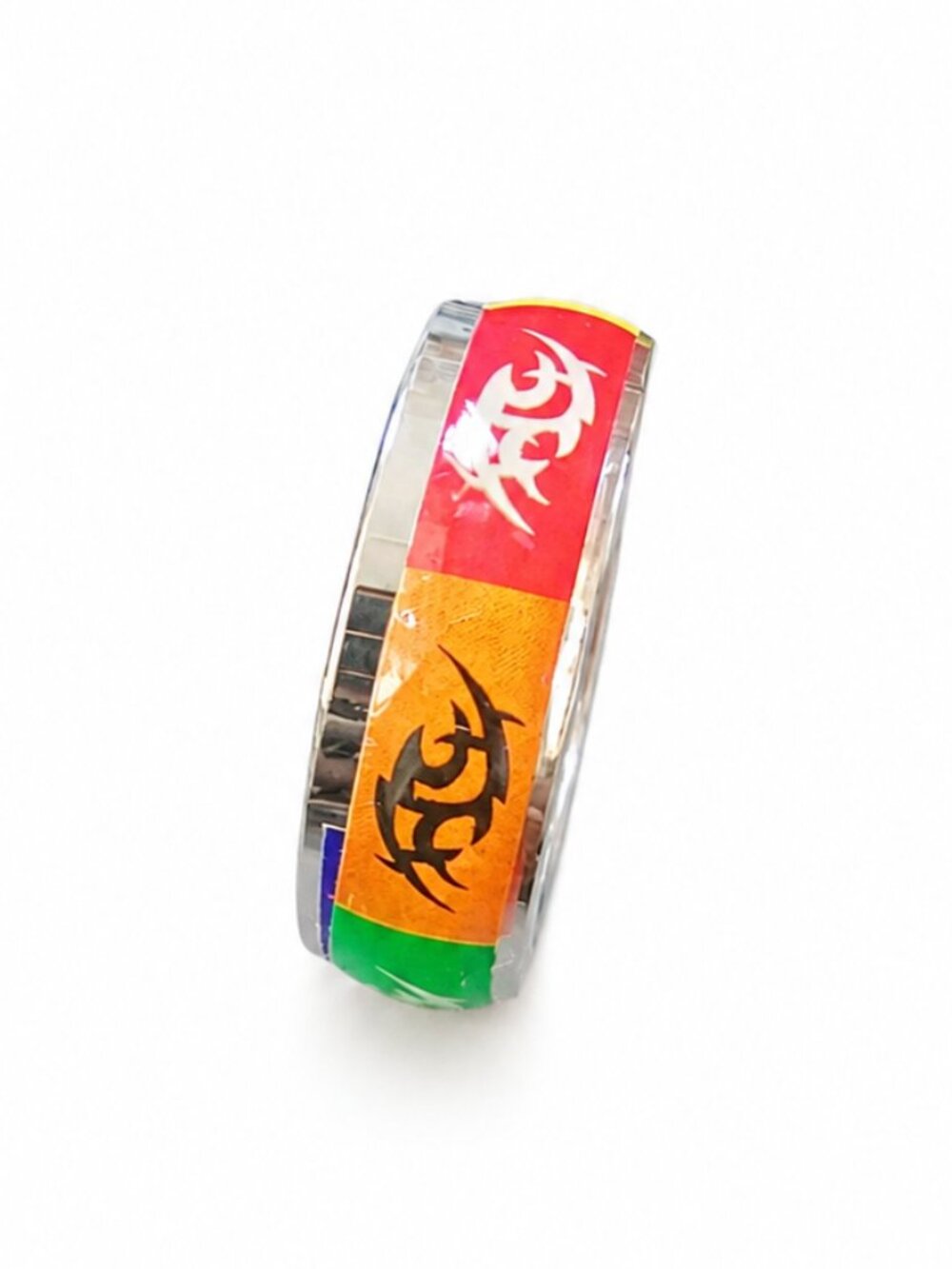 Stainless Steel Rainbow Pride Tribal Ring Band Size 8.75 9